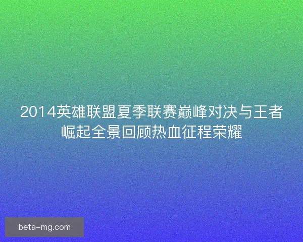 2014英雄联盟夏季联赛巅峰对决与王者崛起全景回顾热血征程荣耀